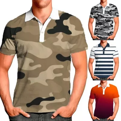 Mens Summer Tops Short Sleeve Polo Shirt Men Casual Beach Camouflage Tee Camo • $16.99