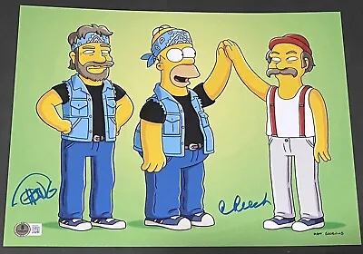 CHEECH AND CHONG SIGNED SIMPSONS 11x14 PHOTO.  BECKETT COA. B40. UP IN SMOKE • £67.55