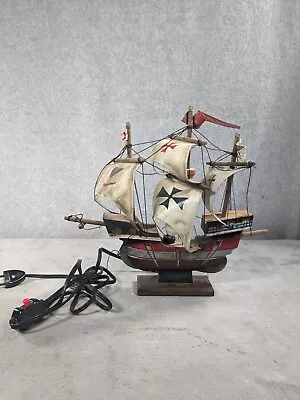 Vintage Wooden Boat Queen Hand Painted Sail Ship Sailing Vessel Nightlight • $29.98