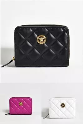 VERSACE 2-Fold Wallet Leather Round Zip Medusa Quilting  White Purple NEW • $789.57