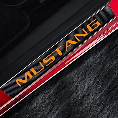 Carbon Fiber Door Sill Cover Scratch Guard Set For Ford Mustang Orange • $44.99