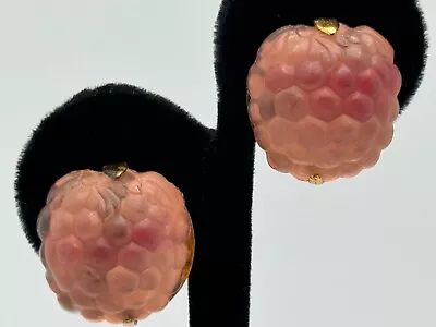 Vintage Austria Marked Molded Glass Fruit Raspberry Berry Earrings • $54.99