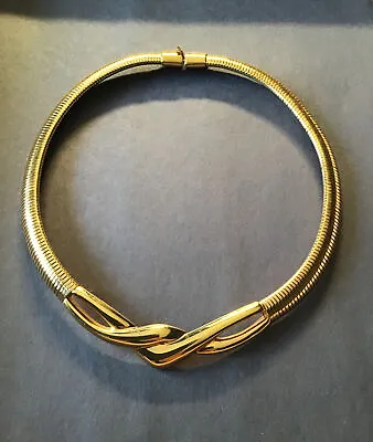 Signed MONET  Vintage OMEGA Gold Tone Round Snake Collar Choker Necklace • $39