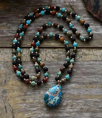 Natural Amazonite 108 Mala Bead Prayer Healing Amulet Unisex Women Necklace Gift • $16.98