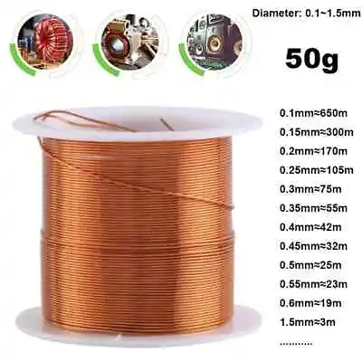 50g 0.1~1.5mm Cable Copperr Wire Magnet Wire Copperr Lacquer Wire Enameled • $5.47