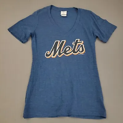 New York NY Mets Shirt Youth Girls Large L Short Sleeve V Neck Knit Blue 2011 • $12.99