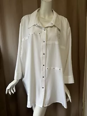 Maggie Barnes White 3/4 Sleeve Button Up Shirt Top 5X 34/36W Excellent • $27.99