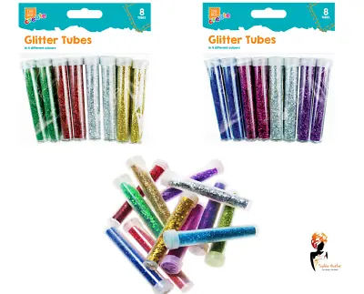 Pack Of 8 Glitter Tubes Kids Children's Multi Colour Craft Glitter Arts & Crafts • £2.99