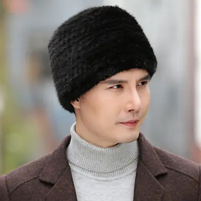 100% Real Mink Fur Hat Men's Winter Warm Fashion Fur Cap Hand Knitted Quality • $37