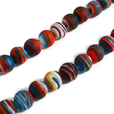 10 Lampwork Round Striped Beads - Glass - 12mm Dia - Multicoloured - J748492 • £6.19