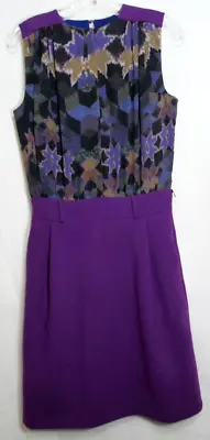 Preen By Thornton Bregazzi Purple Geometric Silk Sleeveless Dress Small EUC • $44.95