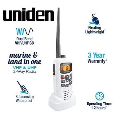 $247.88 • Buy Uniden Waterproof Mhs155uv Vhf/uhf Cb 2 Way Radio White 2.5 Watts Suit Boat Ship
