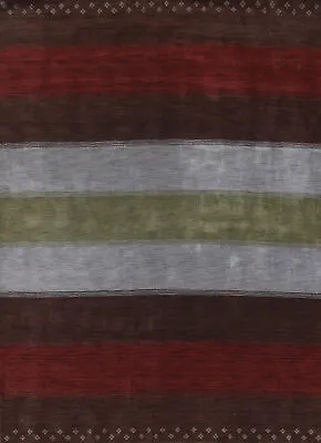 Artisan-crafted Striped Gabbeh Rug Wool Handmade Carpet 8x10 Ft • $391.94