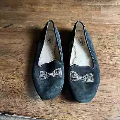 UGG Alloway Crystal Bow Suede Flats Size 7.5 • $40