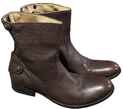 Frye Melissa Boots Brown Leather Short Ankle Zip Button Booties Women Sz 8.5 • $44
