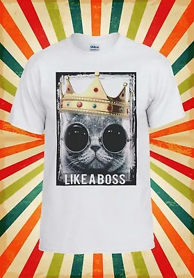 Cat Kitten Meow Like A Boss Novelty Men Women Vest Tank Top Unisex T Shirt 1050 • £9.95