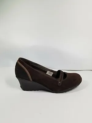 Merrell Petunia Brown Suede Wedge Heels Mary Jane Shoes Women Size 7.5 • $19.53