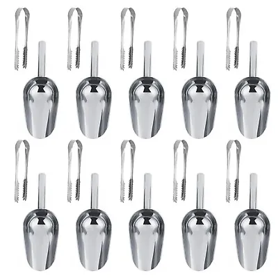 10pcs Sweet Candy Buffet BBQ Stainless Steel Ice Scoops & Tongs Wedding Party • £12.99