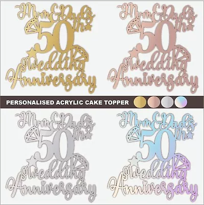 Personalised Acrylic Wedding Anniversary Cake Topper 10th 25th 30th 40th 50th • £4.79