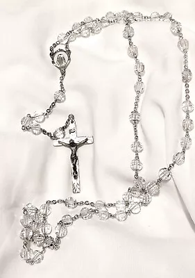 Vintage Sterling Silver Crystal Bead Catholic Religious Rosary Hallmarked • $29.99