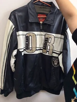 Vintage Licenced Nfl Heavy Genuine Leather Jacket Rare Oakland Raiders   • $299