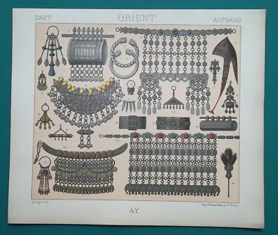 JEWELRY Of Orient Turkestan Bulgaria Egypt Arabia - COLOR Print By A. Racinet • £21.23