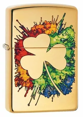 Zippo 49125 Graffiti Clover Design High Polish Brass Finish Lighter NEW • $41.44