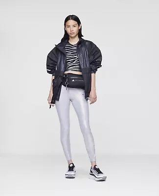 Stella McCartney Shine Tights L  NWT  Silver Adidas High Waist Train Hazros Asmc • $139.99