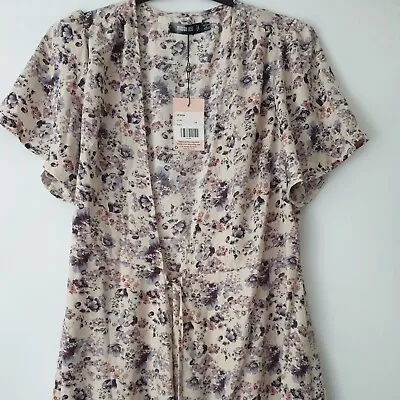 Missguided Lilac Floral Print Midi High Low Puff Sleeve Dress Uk14 • £14.24