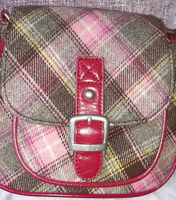Ness Tartan Crossbody Bag Womens Pink Check Small Lined Flap Over Adjustable • £18