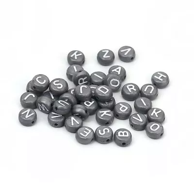 ❤ 500 Pcs - 7mm - ACRYLIC - ALPHABET/LETTER BEADS - SILVER/GREY - No. 844 ❤ • £6.99