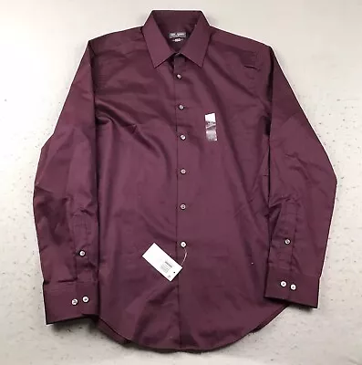 Van Heusen Shirt Men Large 16 34/35 Burgundy Button Up Stretch Flex Slim Fit NWT • $25.84