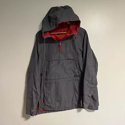 Vintage Columbia Jacket Mens Large Anorak Hood Quarter Zip Gray Red Ski Snow • $24.95