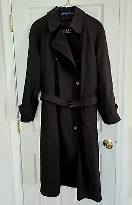 Ralph Lauren Black Trench Coat Men Sz 46L Belt Double Breasted Wool Blend Liner • $58