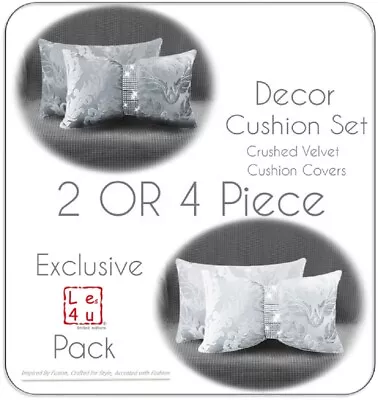 Crushed Velvet Cushion Cover Set Of 2 OR 4 Luxury Damask Boudoir Styled Bow Case • £6.20