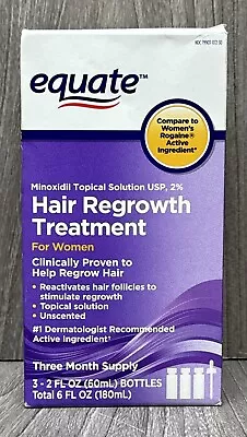 EQUATE Women's Hair Regrowth Topical Solution 2% Minoxidil 3 Months Supply 2025+ • $24.95