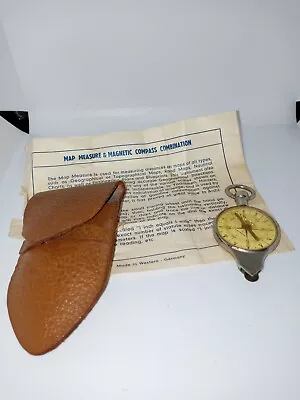 Vintage German Opisometer Map Measure Tool & Compass W Leather Pouch Paper • $9.99