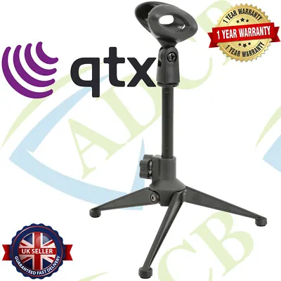 Small Desk/Table Top Microphone Stand Mic Tripod Clip Holder Foldable Adjustable • £10.99