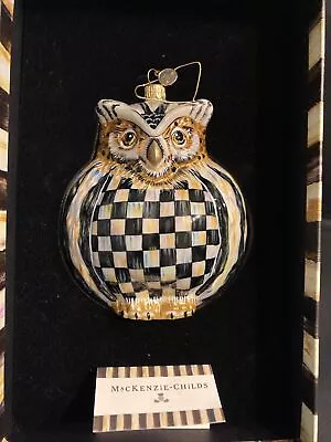 Mackenzie Childs Courtly Check Owl Christmas Holiday Glass Ornament Collectible • $315