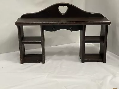 Vintage Reclaimed Wood Wall Shelf Farmhouse Country Cabin Style + Heart 2 Hooks • $19.97