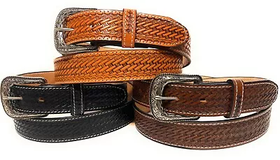 1 1/2  Mens Heavy Duty Basket Weave Western Casual Or Work Genuine Leather Belt • $23.99