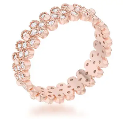 Clara 1ct CZ Rose Gold Textured Bezel Set 5 Mm Wide Eternity Ring Size 9 • $18