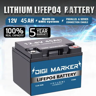 12Volt 45Ah LiFePO4 Battery Deep Cycle Lithium Battery Rechargeable Solar Boat • $269