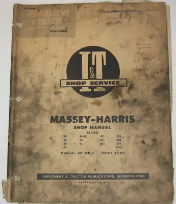 Massey-Harris Tractor 20 22 30 44 55 81 82 101 203 Pony Shop Service Manual I&T • $29.52