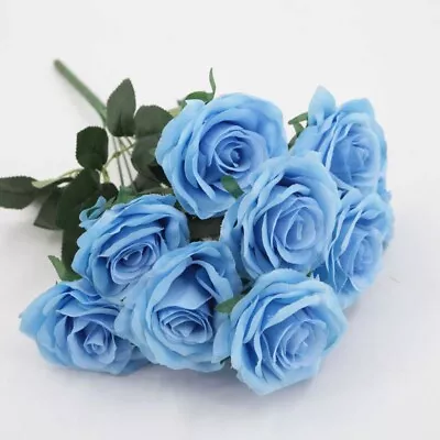 10 Heads Silk Rose Artificial Fake Flowers Bouquet Wedding Garden Party Decor. • £7.99