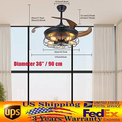 36  Ceiling Fan With Light Industrial Retractable Blades Brown Cage Chandelier • $76