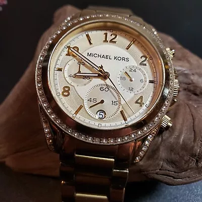 Michael Kors Mk5166 Blair Gold Women's Watch NEW CRYSTAL FULLY SERVICED • $42.99