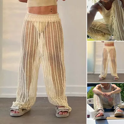 Fashion Men Fishnet Mesh Hollow Out Pants Elastic Waist Yoga Beach Trousers Plus • $24.07