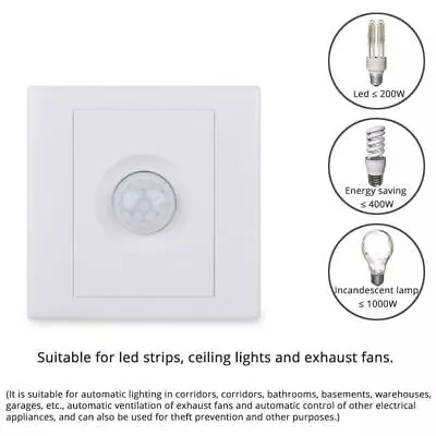 £20.50 • Buy Wall Stair Switch PIR Human Body Sensor Time Delay 200W LED 2 Way Adjustable