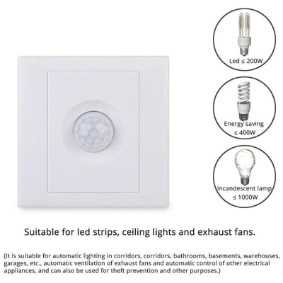 £19.72 • Buy Wall Stair Switch PIR Human Body Sensor Time Delay 200W LED 2 Way Adjustable